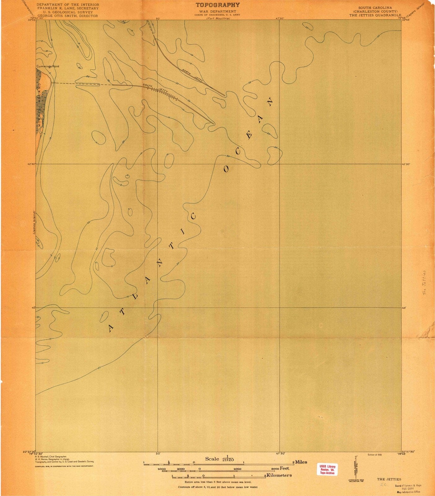 1919 The Jetties, SC - South Carolina - USGS Topographic Map