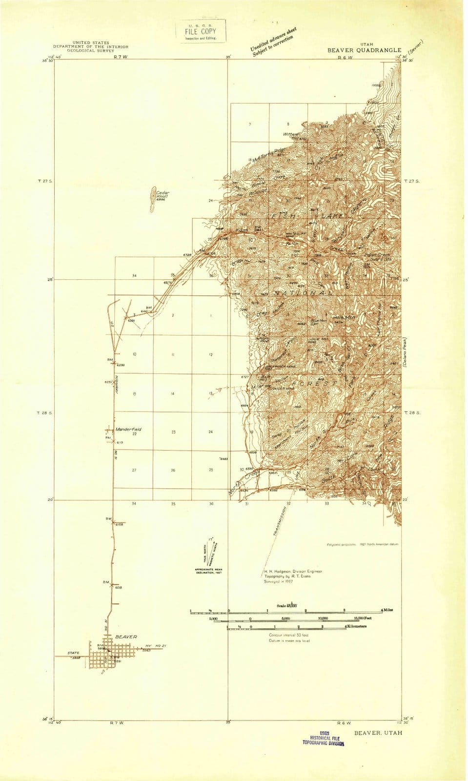 1937 Beaver, UT - Utah - USGS Topographic Map