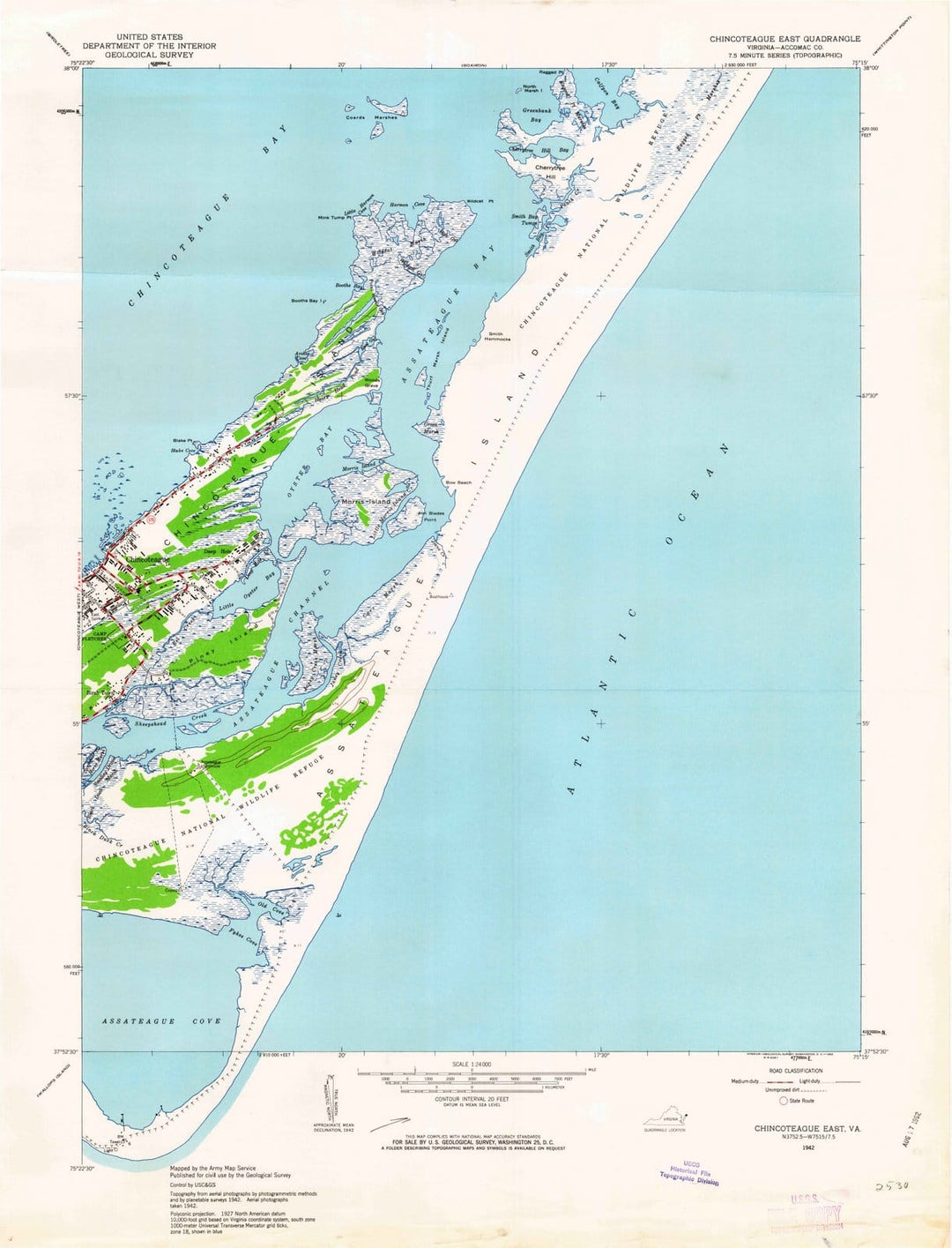 1942 Chincoteague East, VA - Virginia - USGS Topographic Map