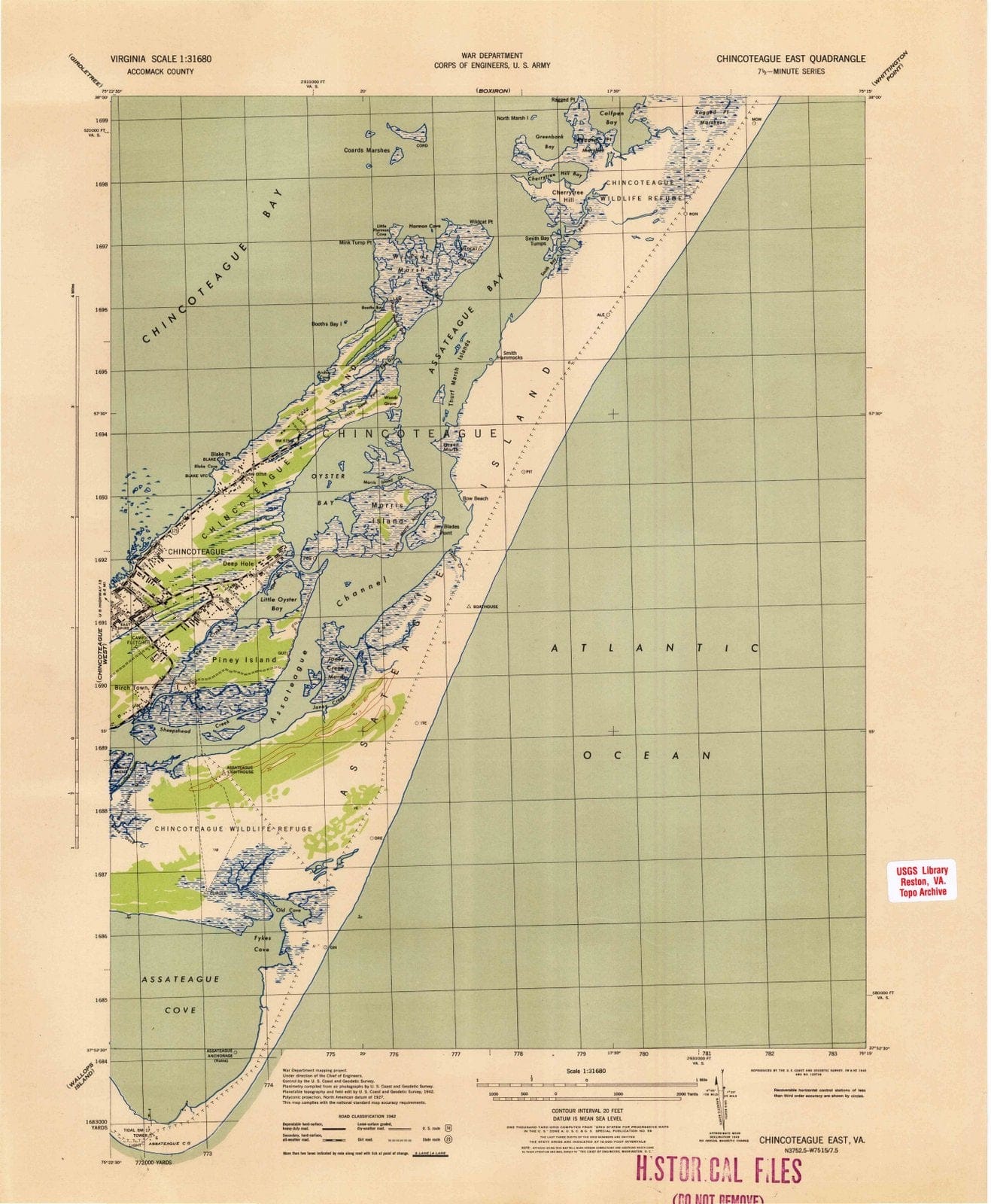 1943 Chincoteague East, VA - Virginia - USGS Topographic Map