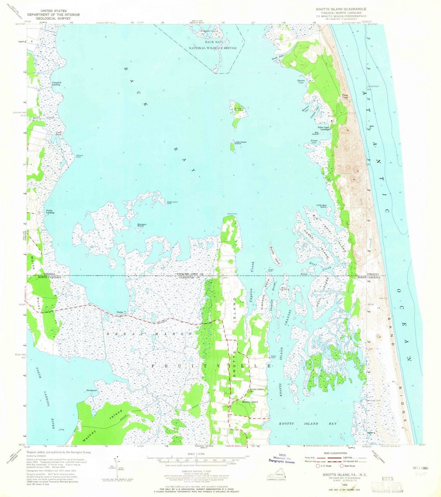 1954 Knotts Island, NC - North Carolina - USGS Topographic Map