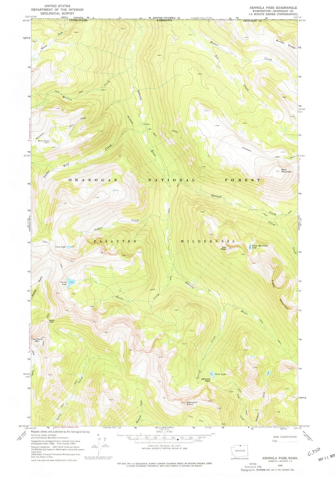 1969 Ashnola Pass, WA - Washington - USGS Topographic Map