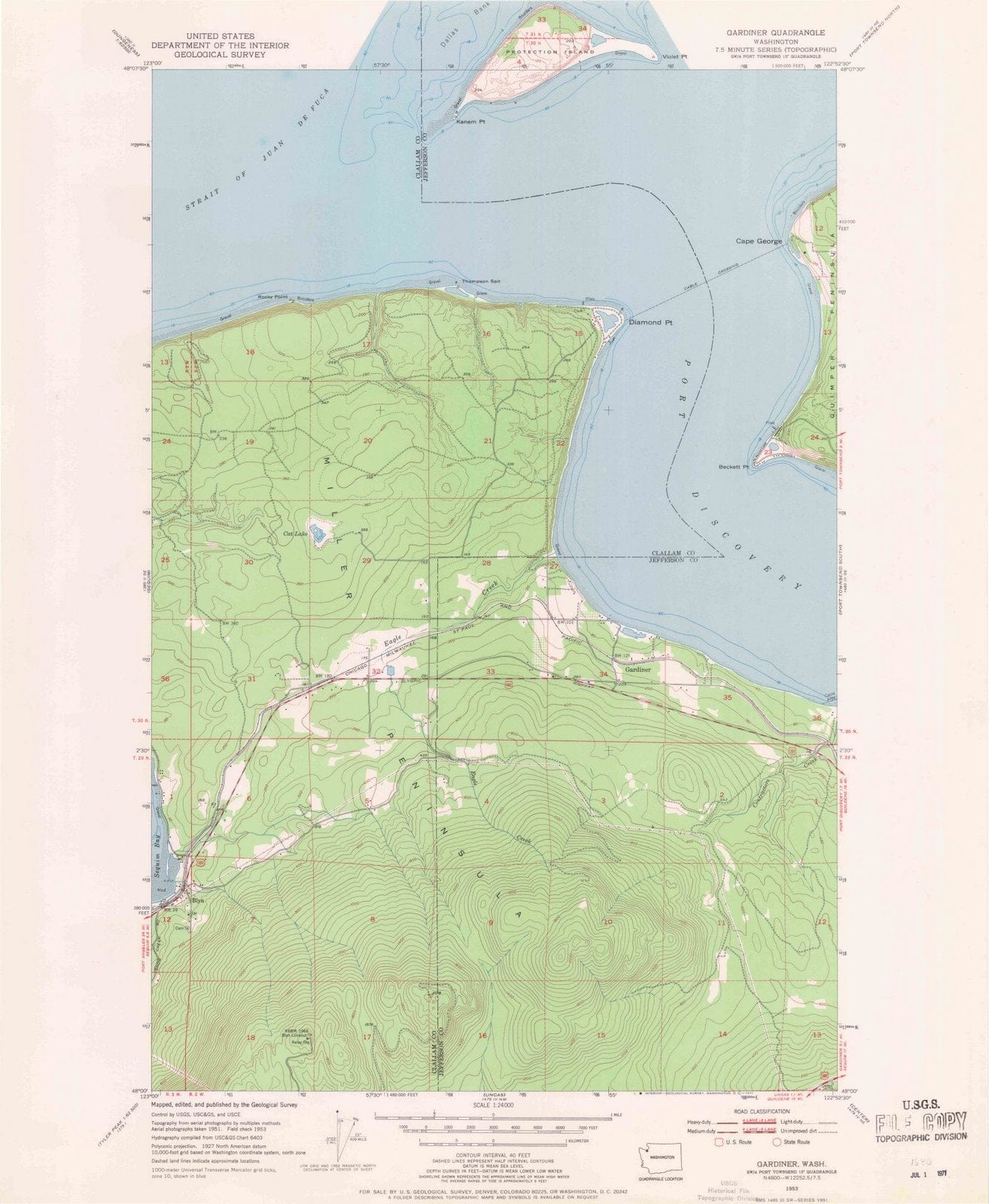 1953 Gardiner, WA - Washington - USGS Topographic Map