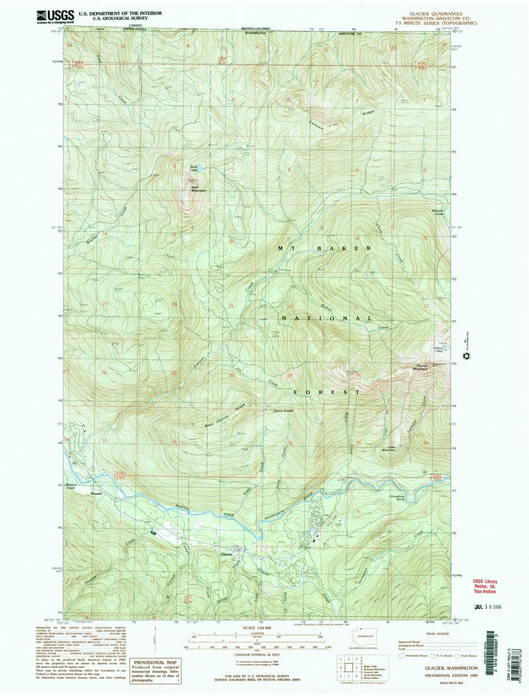 1989 Glacier, WA - Washington - USGS Topographic Map