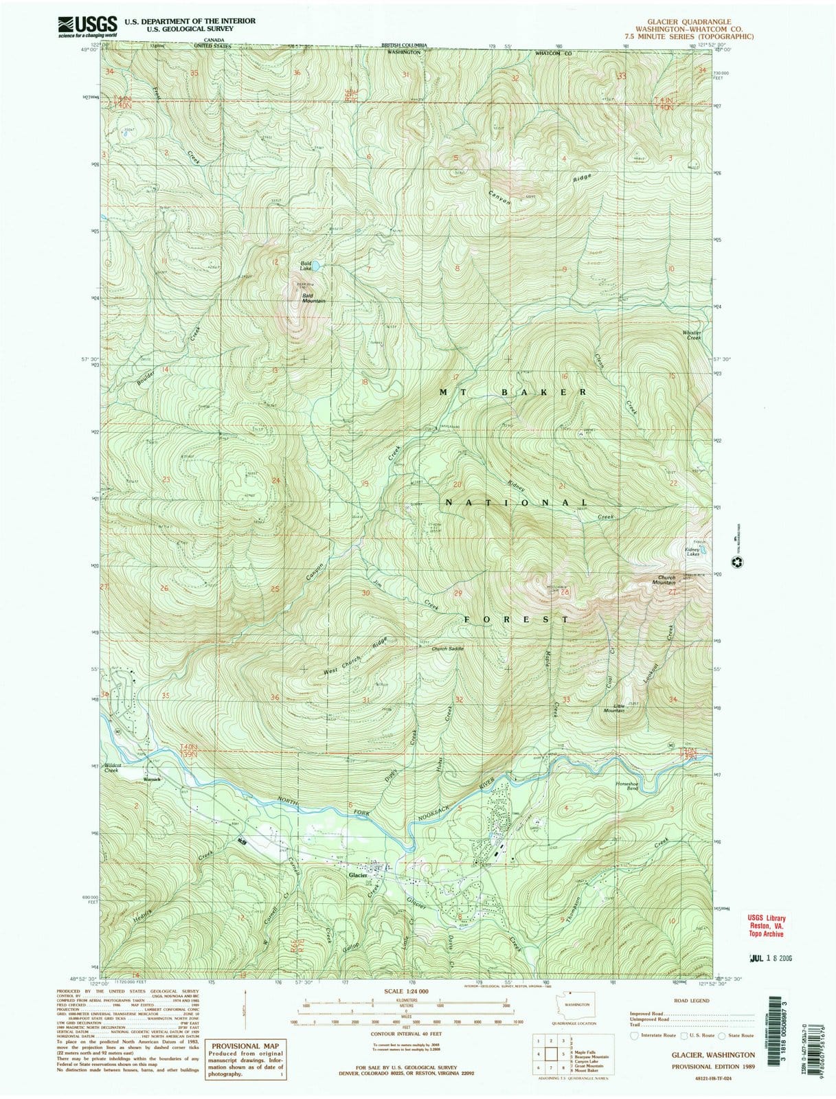 1989 Glacier, WA - Washington - USGS Topographic Map