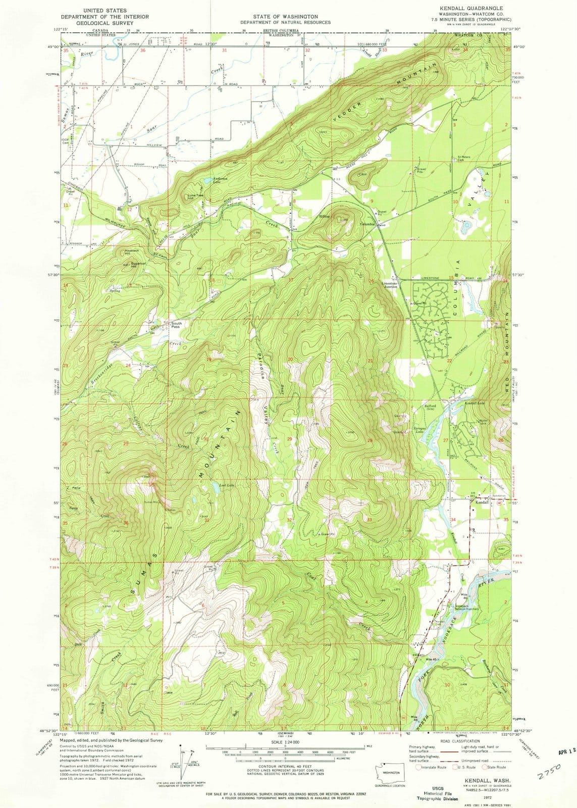 1972 Kendall, WA - Washington - USGS Topographic Map