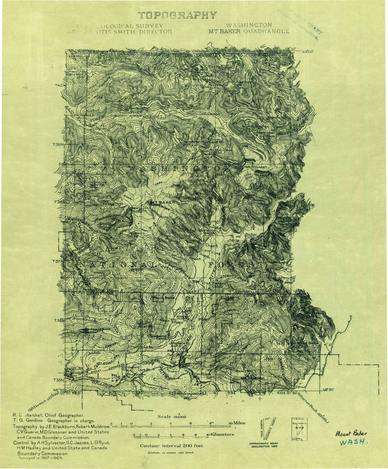 1909 Mt Baker, WA - Washington - USGS Topographic Map