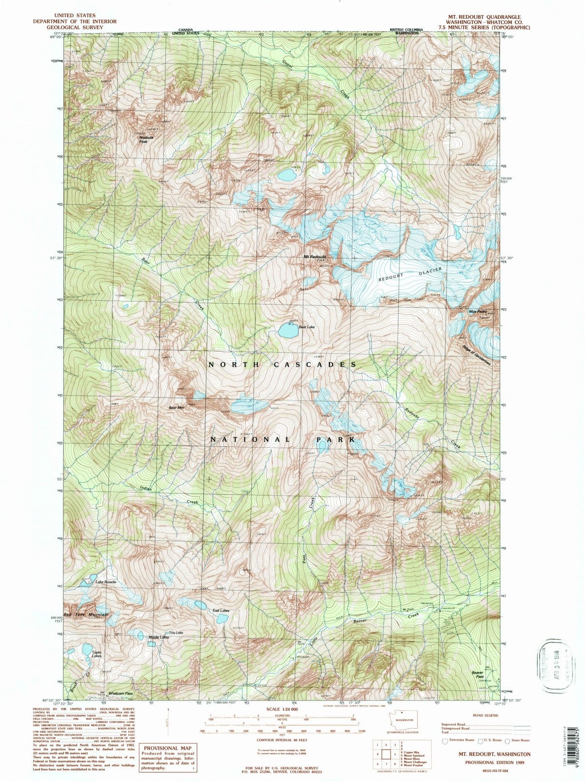 1989 Mt Redoubt, WA - Washington - USGS Topographic Map