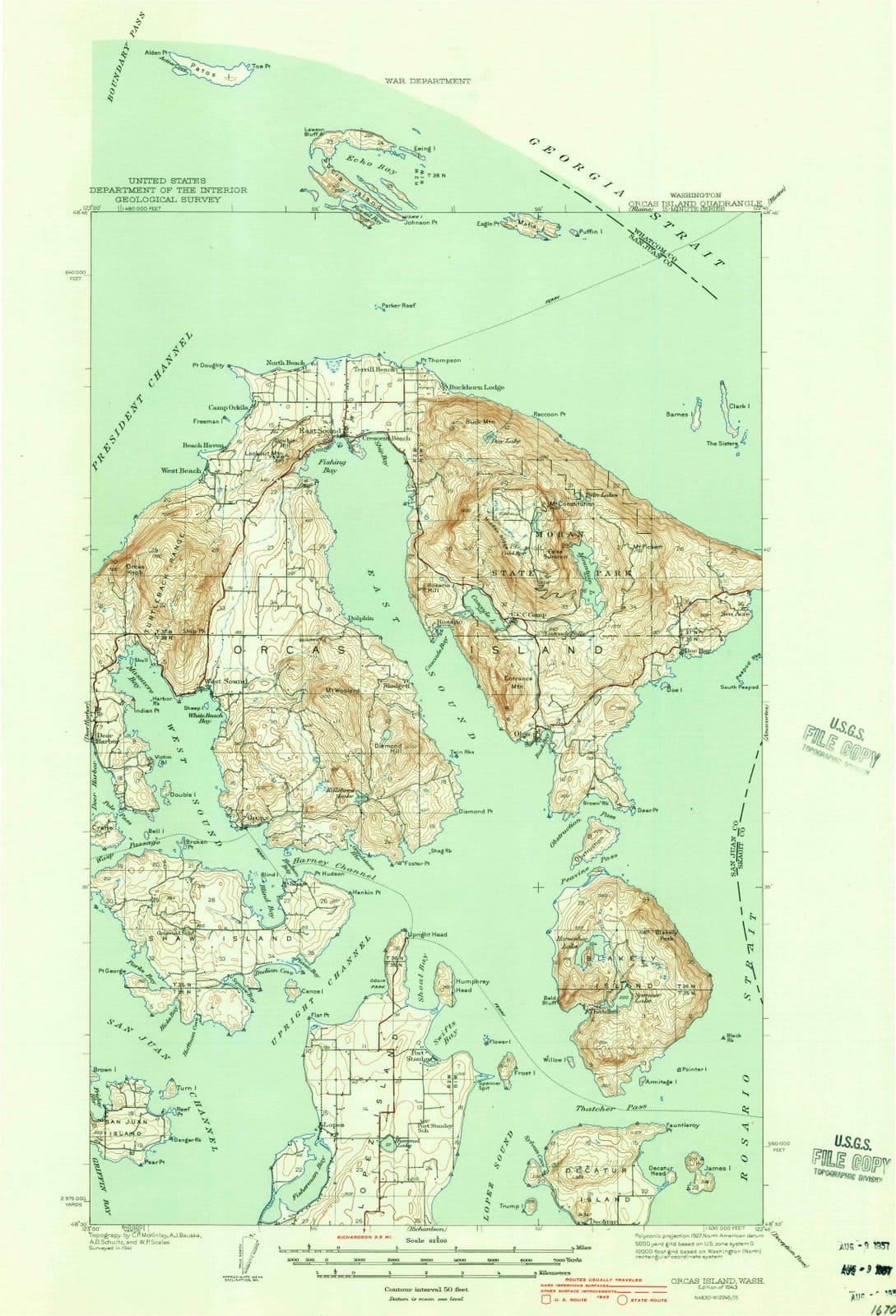 1943 Orcas Island, WA - Washington - USGS Topographic Map