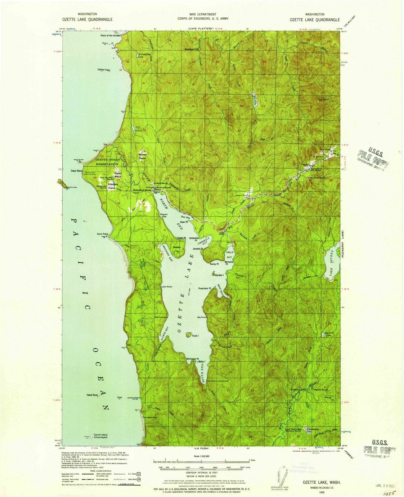 1935 Ozette Lake, WA - Washington - USGS Topographic Map