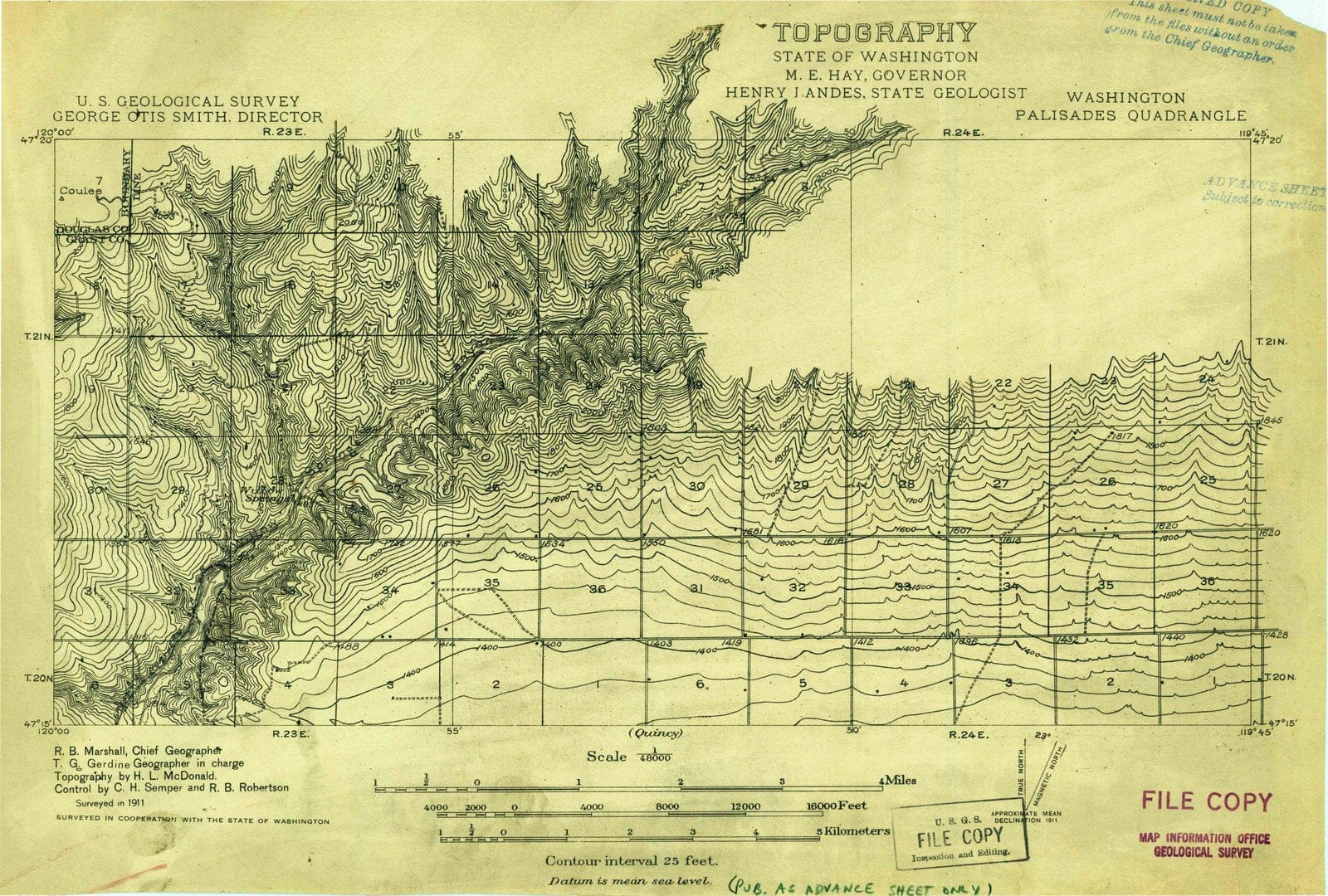 1911 Palisades, WA - Washington - USGS Topographic Map