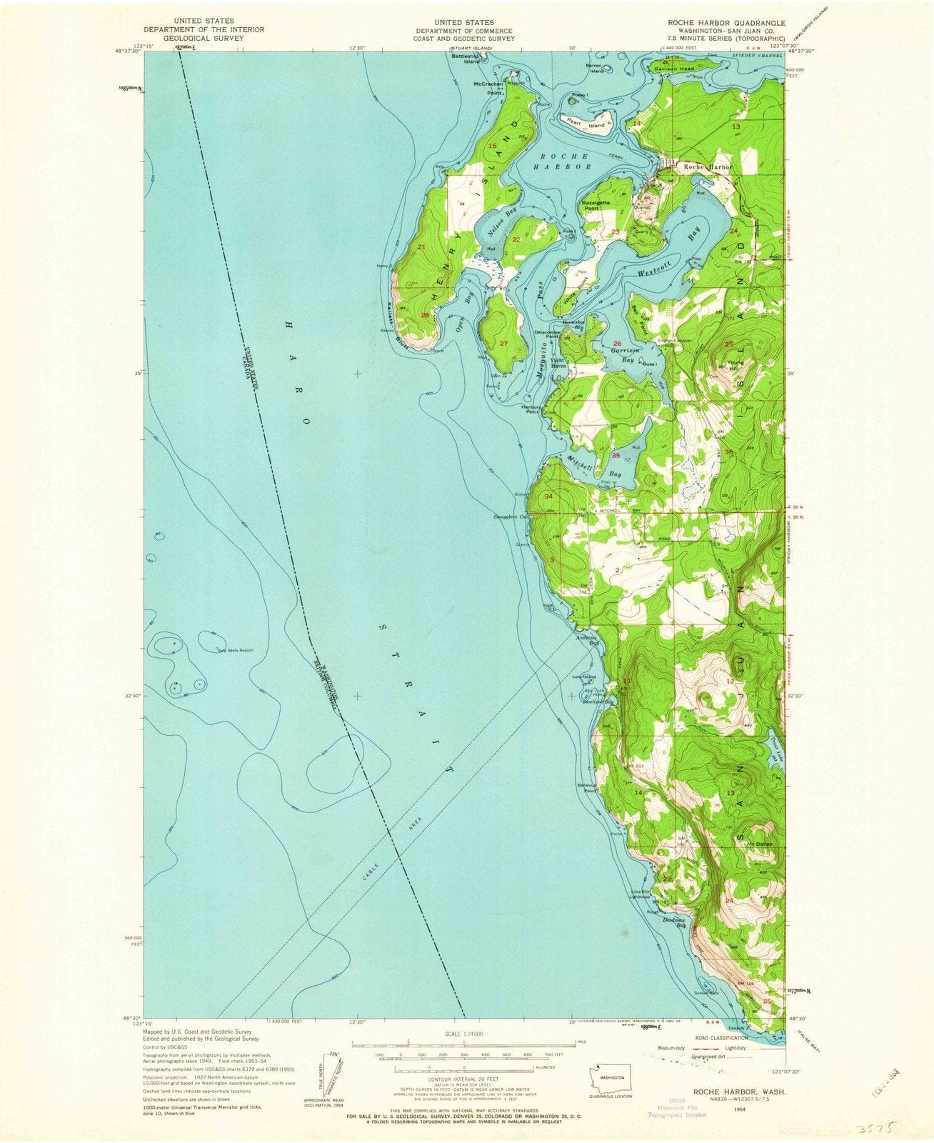 1954 Roche Harbor, WA - Washington - USGS Topographic Map