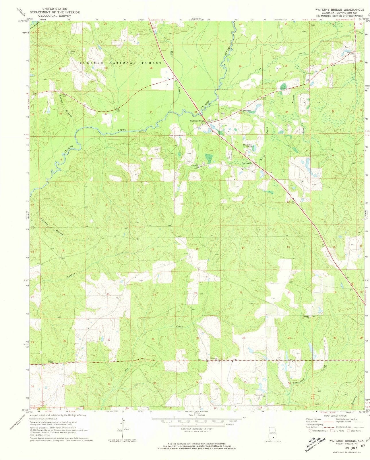 1971 Watkins Bridge, AL - Alabama - USGS Topographic Map