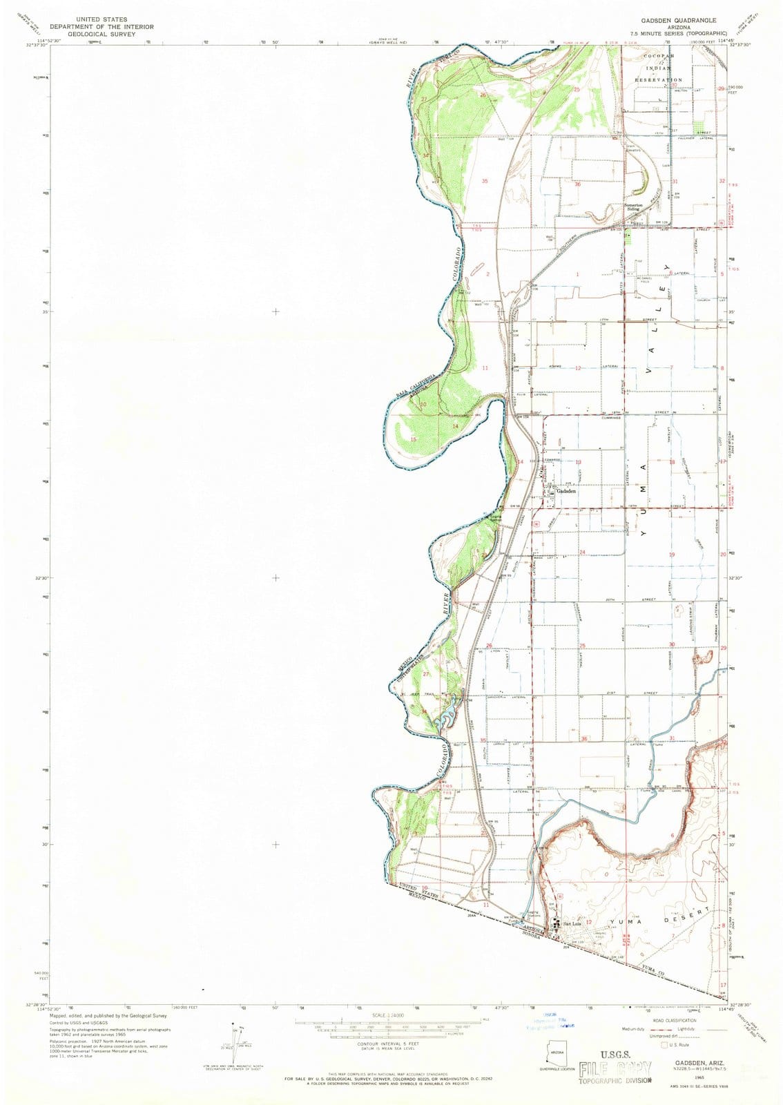 1965 Gadsden, AZ - Arizona - USGS Topographic Map