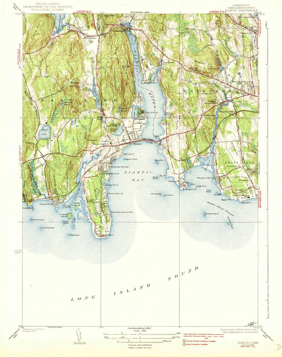 1938 Niantic, CT - Connecticut - USGS Topographic Map v2