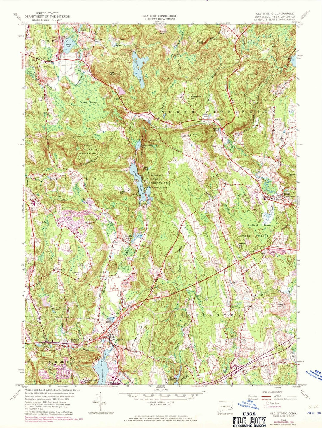 1958 Old Mystic, CT - Connecticut - USGS Topographic Map