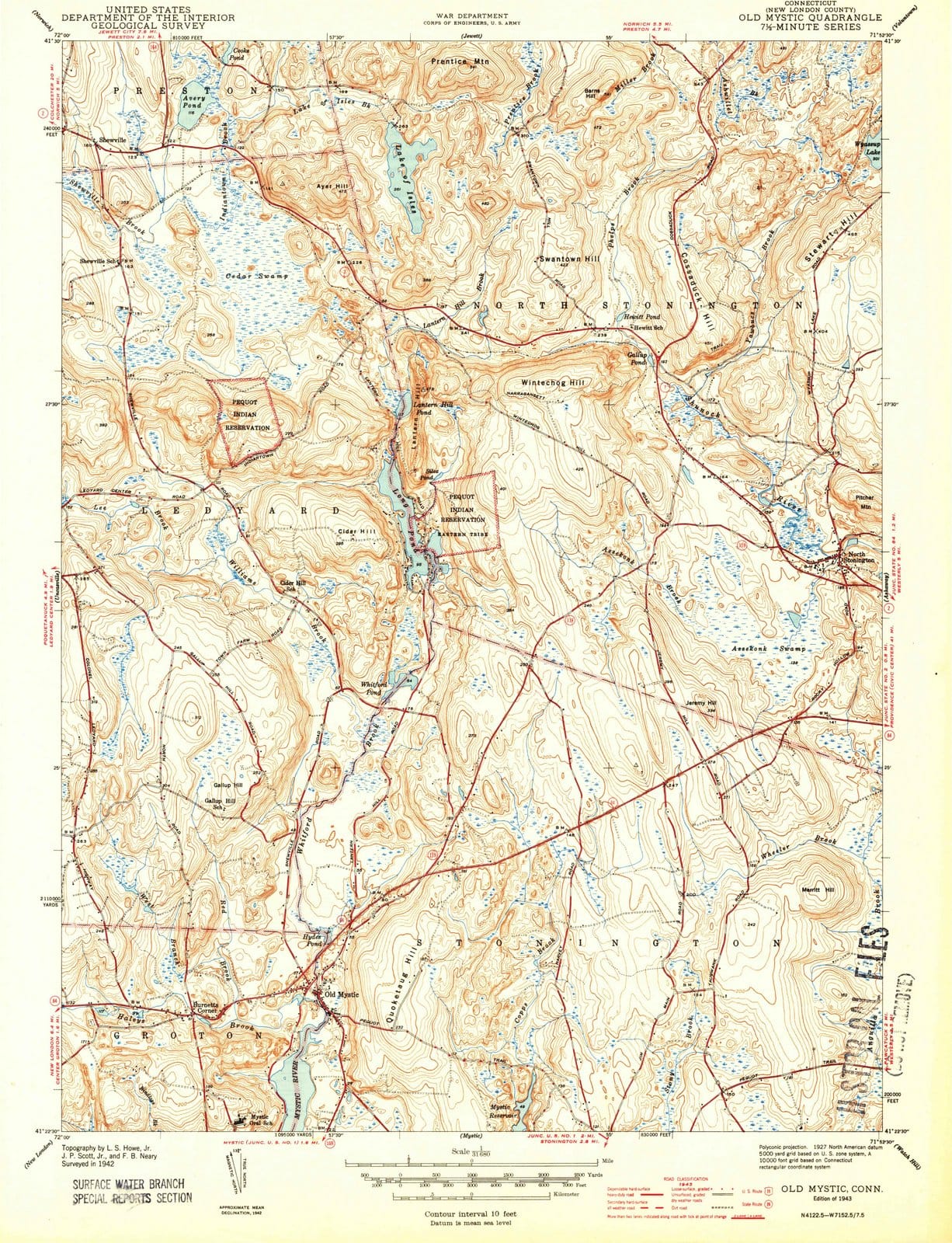 1943 Old Mystic, CT - Connecticut - USGS Topographic Map