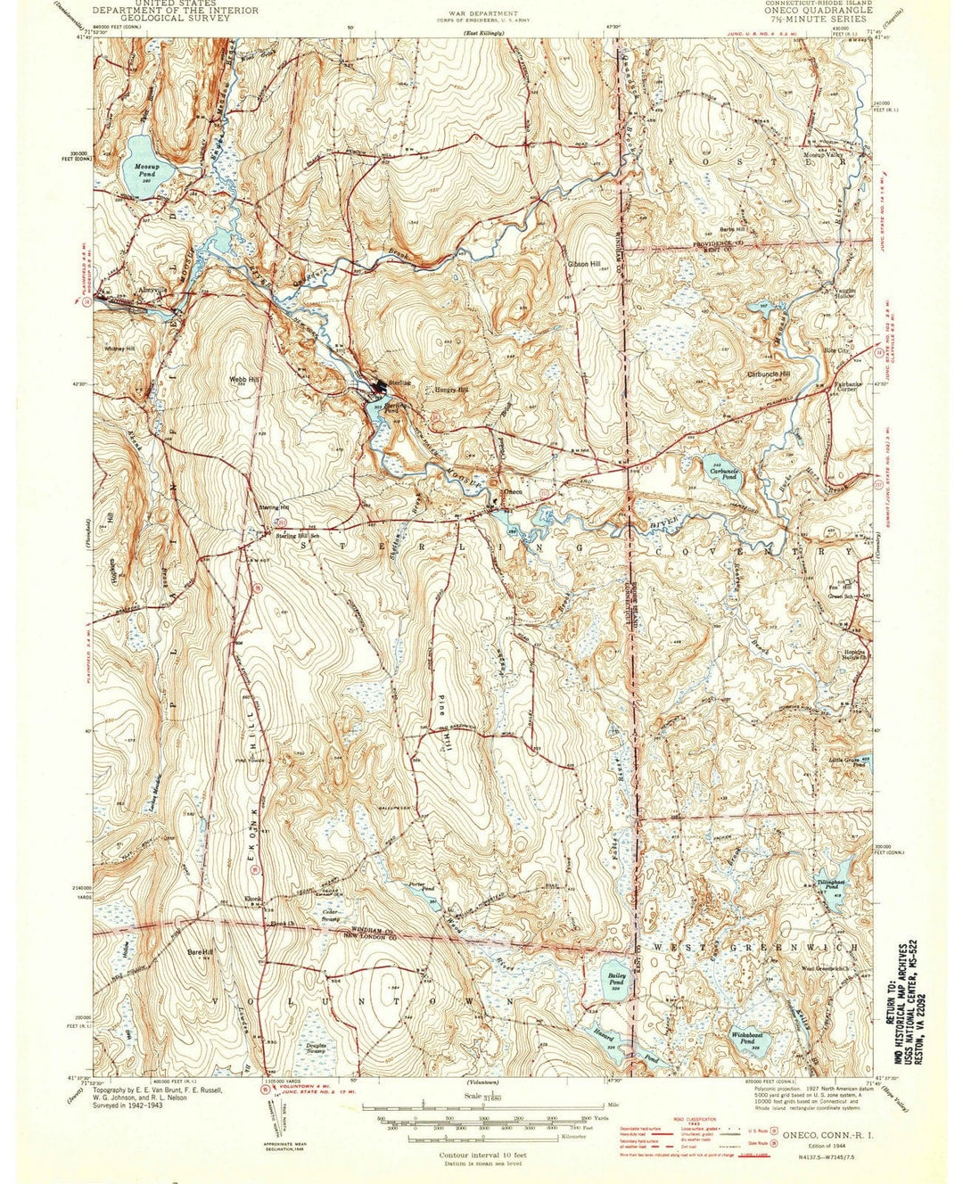 1944 Oneco, CT - Connecticut - USGS Topographic Map