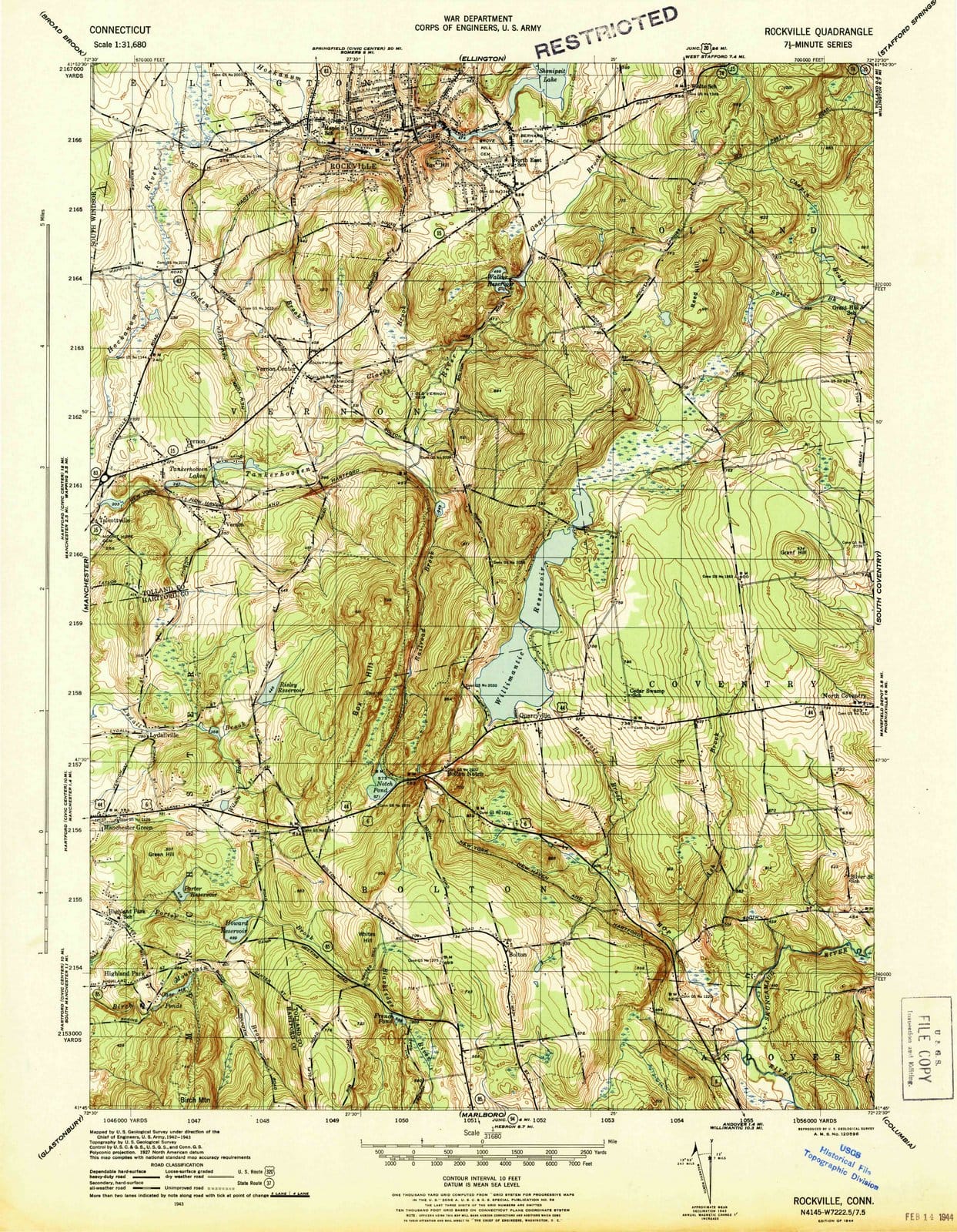 1944 Rockville, CT - Connecticut - USGS Topographic Map