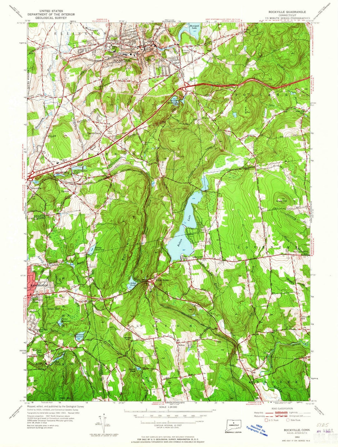 1953 Rockville, CT - Connecticut - USGS Topographic Map