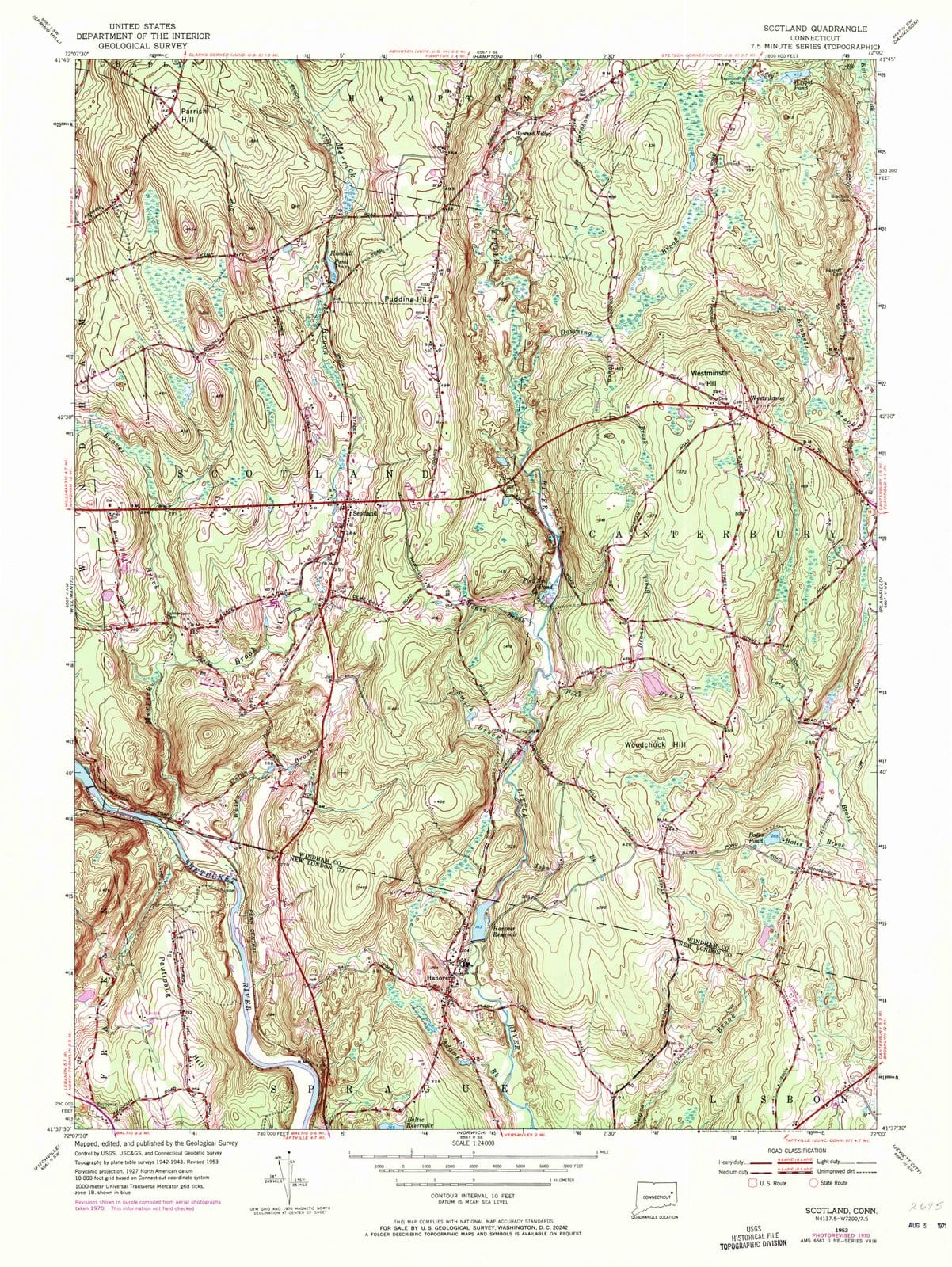 1953 Scotland, CT - Connecticut - USGS Topographic Map