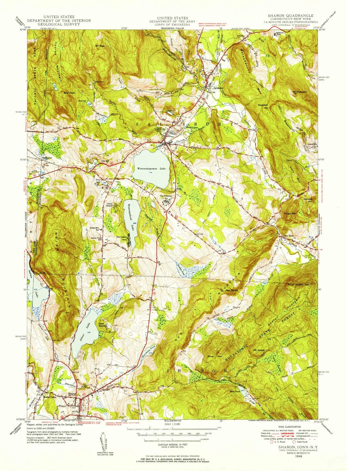 1948 Sharon, CT - Connecticut - USGS Topographic Map