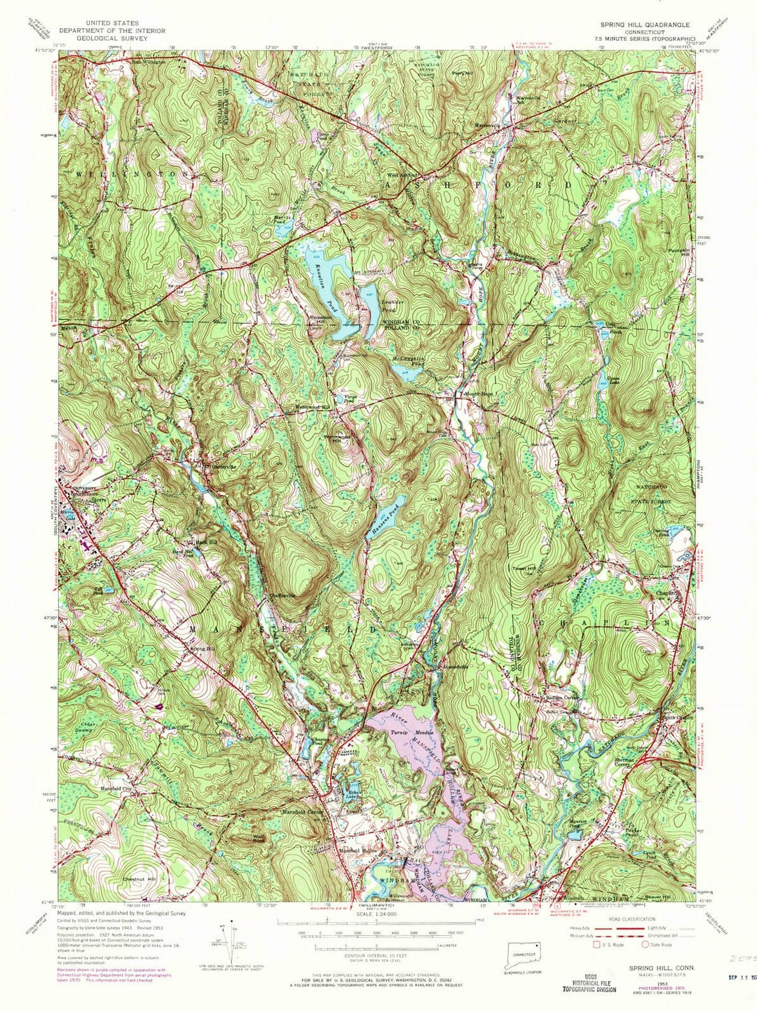 1953 Spring Hill, CT - Connecticut - USGS Topographic Map