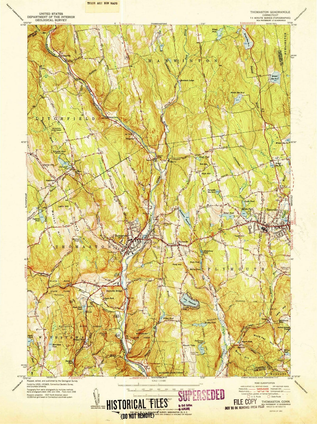 1951 Thomaston, CT - Connecticut - USGS Topographic Map