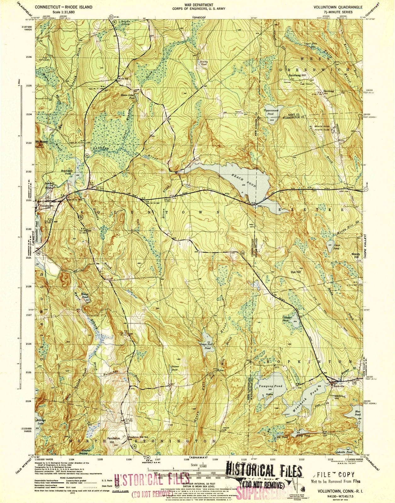 1943 Voluntown, CT - Connecticut - USGS Topographic Map