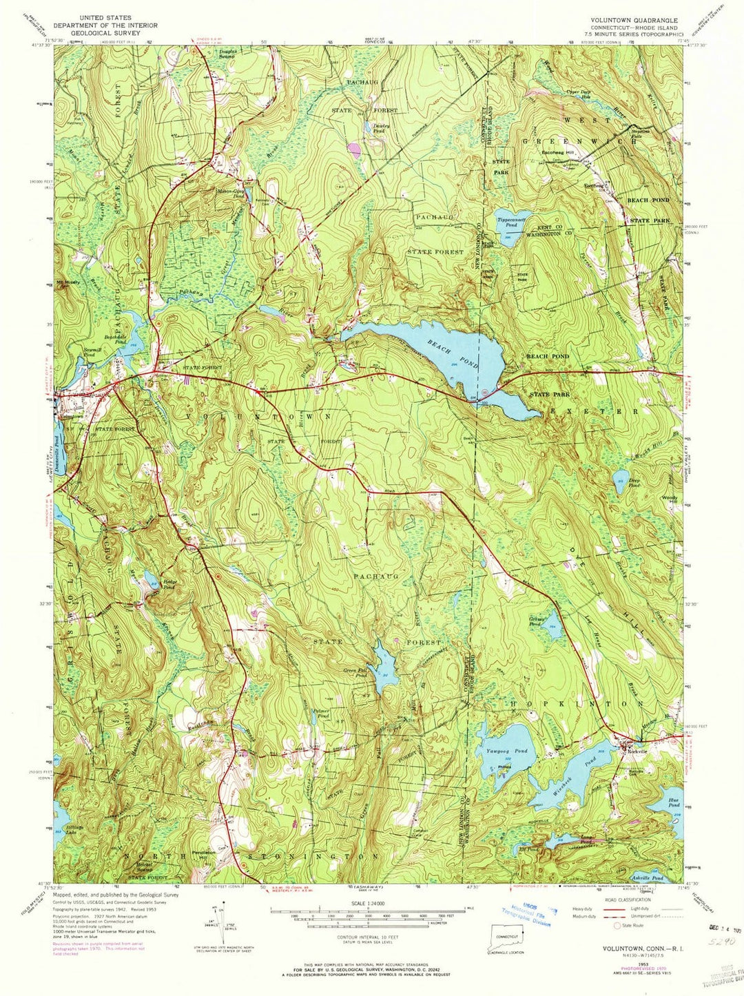 1943 Voluntown, CT - Connecticut - USGS Topographic Map v2