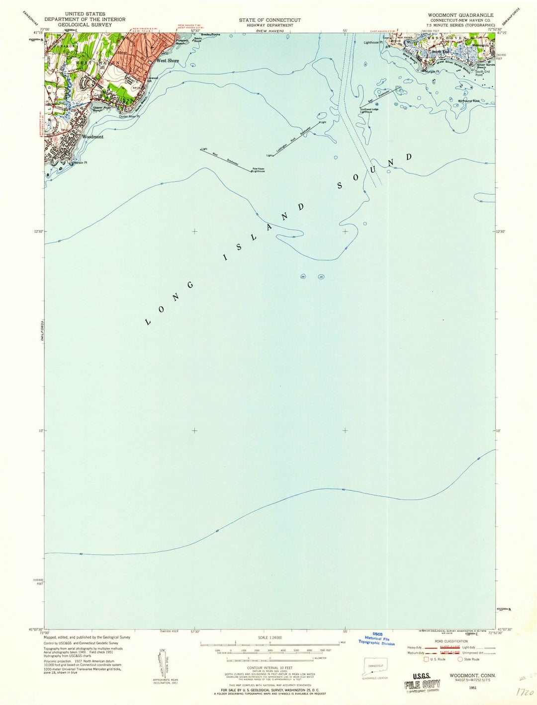 1951 Woodmont, CT - Connecticut - USGS Topographic Map