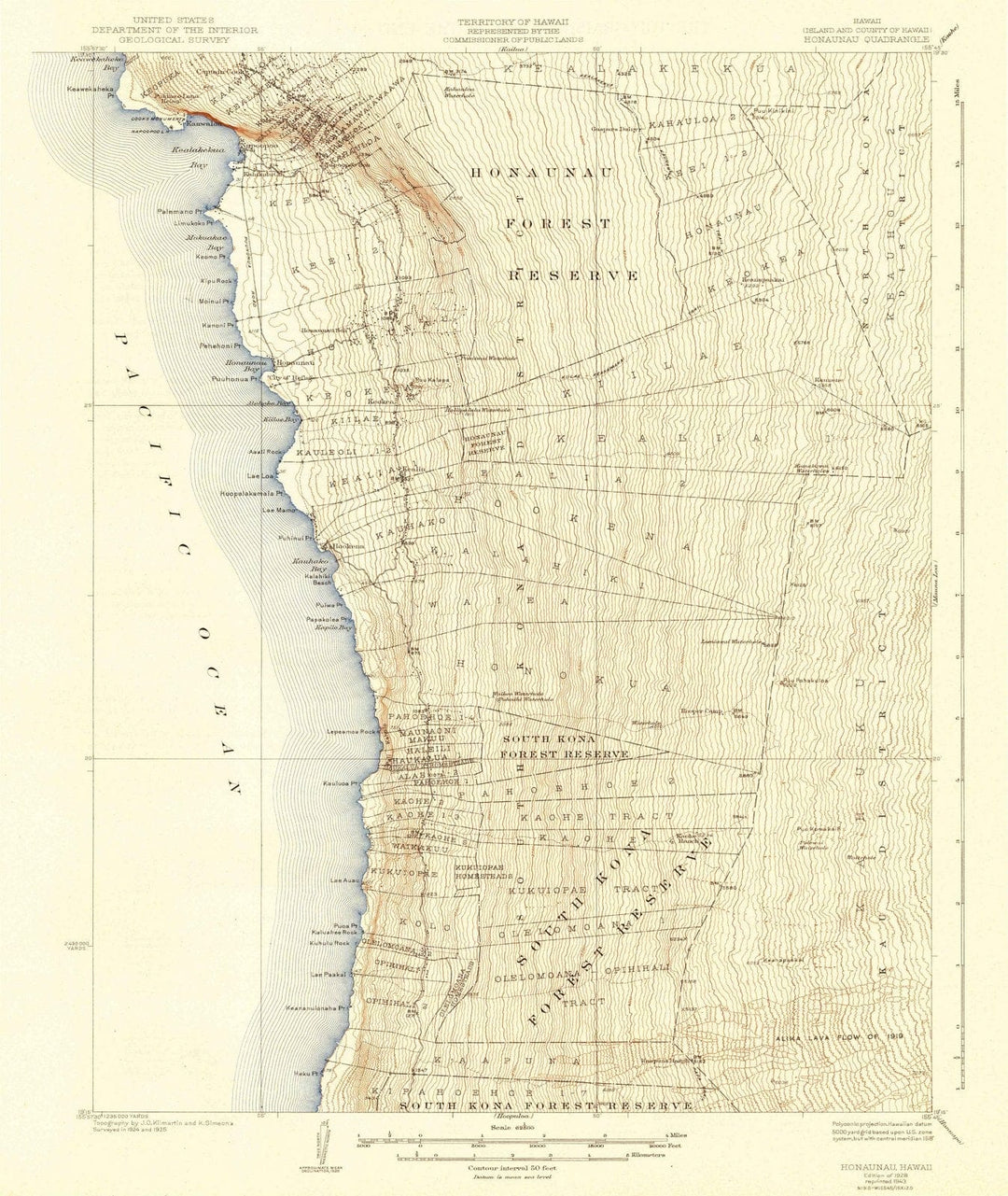 1928 Honaunau, HI - Hawaii - USGS Topographic Map