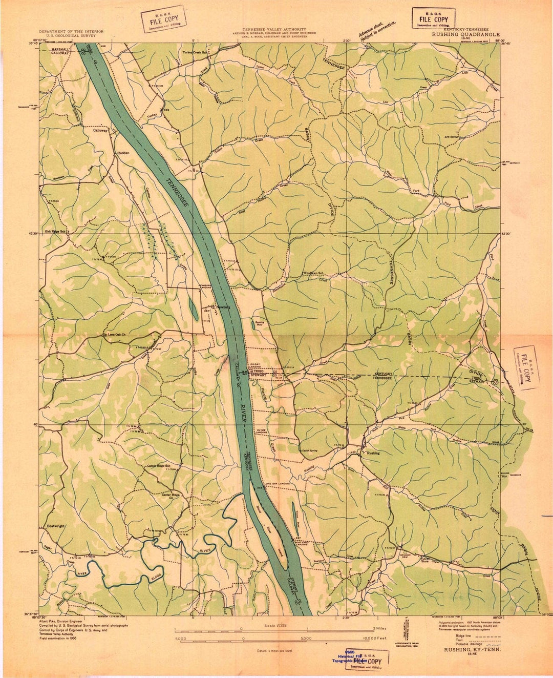 1936 Rushing, TN - Tennessee - USGS Topographic Map