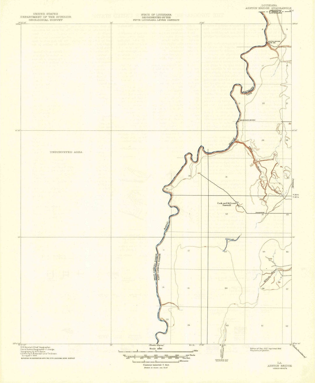 1912 Ashton Bridge, LA - Louisiana - USGS Topographic Map