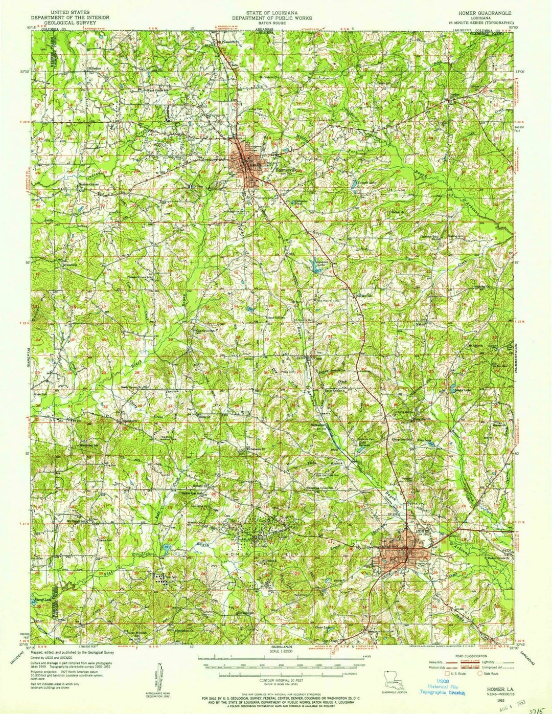 1952 Homer, LA - Louisiana - USGS Topographic Map