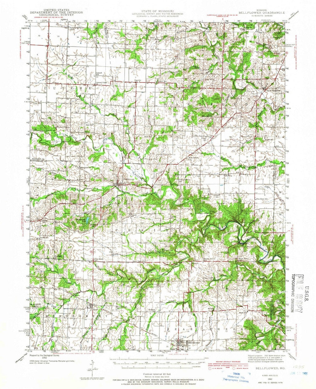 1942 Bellflower, MO - Missouri - USGS Topographic Map