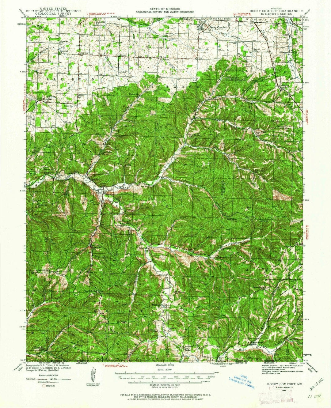 1941 Rocky Comfort, MO - Missouri - USGS Topographic Map