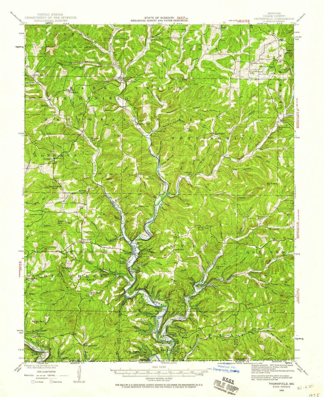 1943 Thornfield, MO - Missouri - USGS Topographic Map