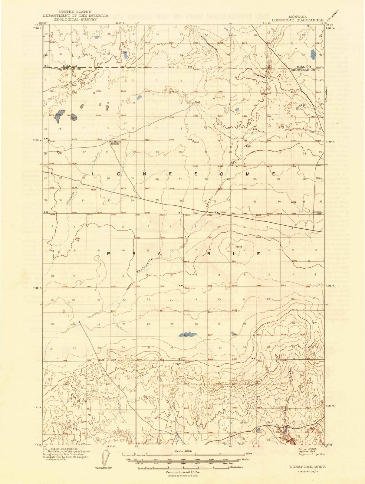 1906 Lonesome, MT - Montana - USGS Topographic Map