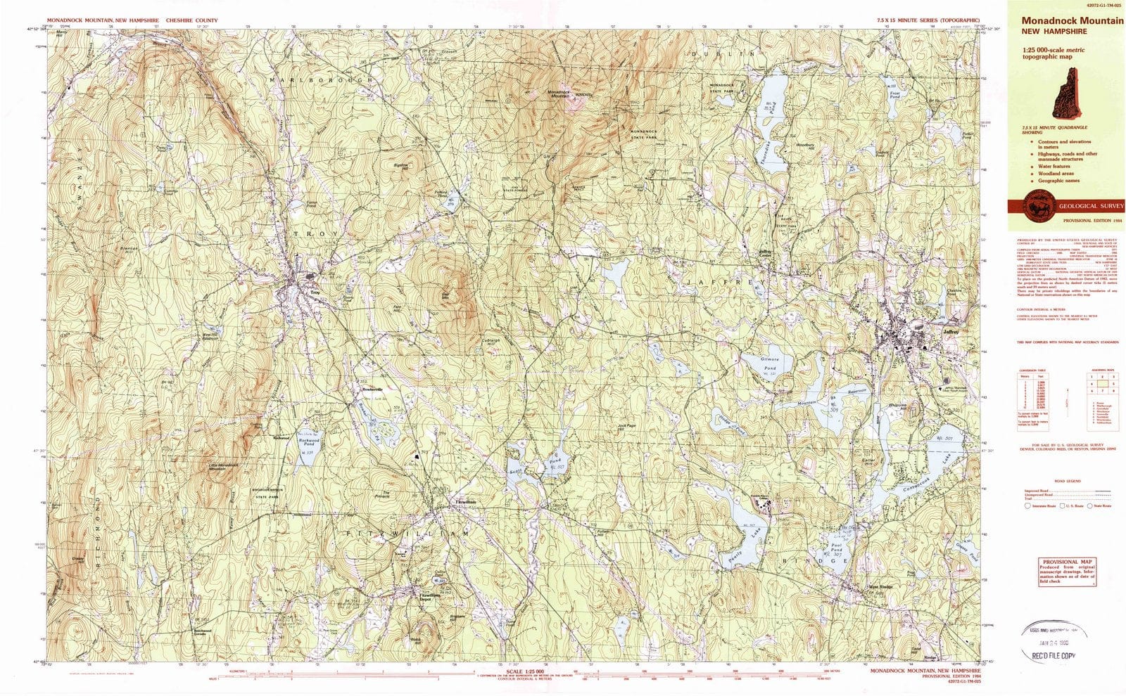 1984 Monadnock Mountain, NH - New Hampshire - USGS Topographic Map