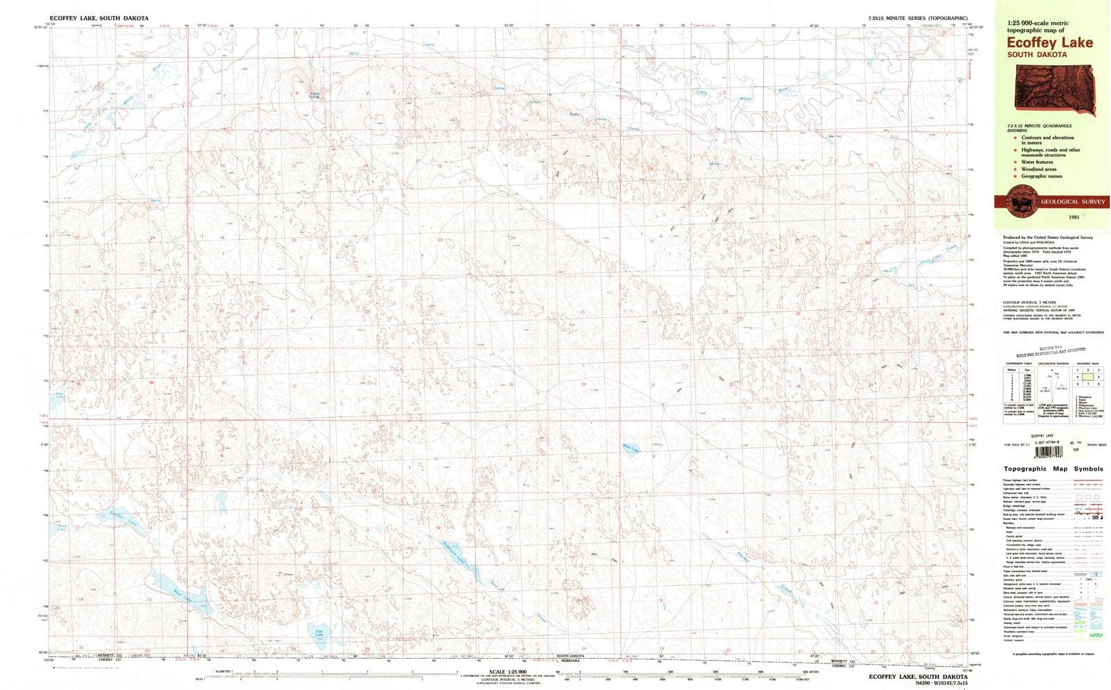 1981 Ecoffey Lake, SD - South Dakota - USGS Topographic Map