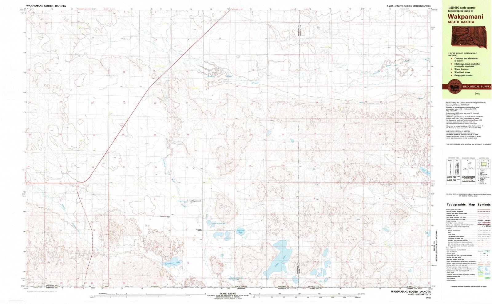 1981 Wakpamani, SD - South Dakota - USGS Topographic Map