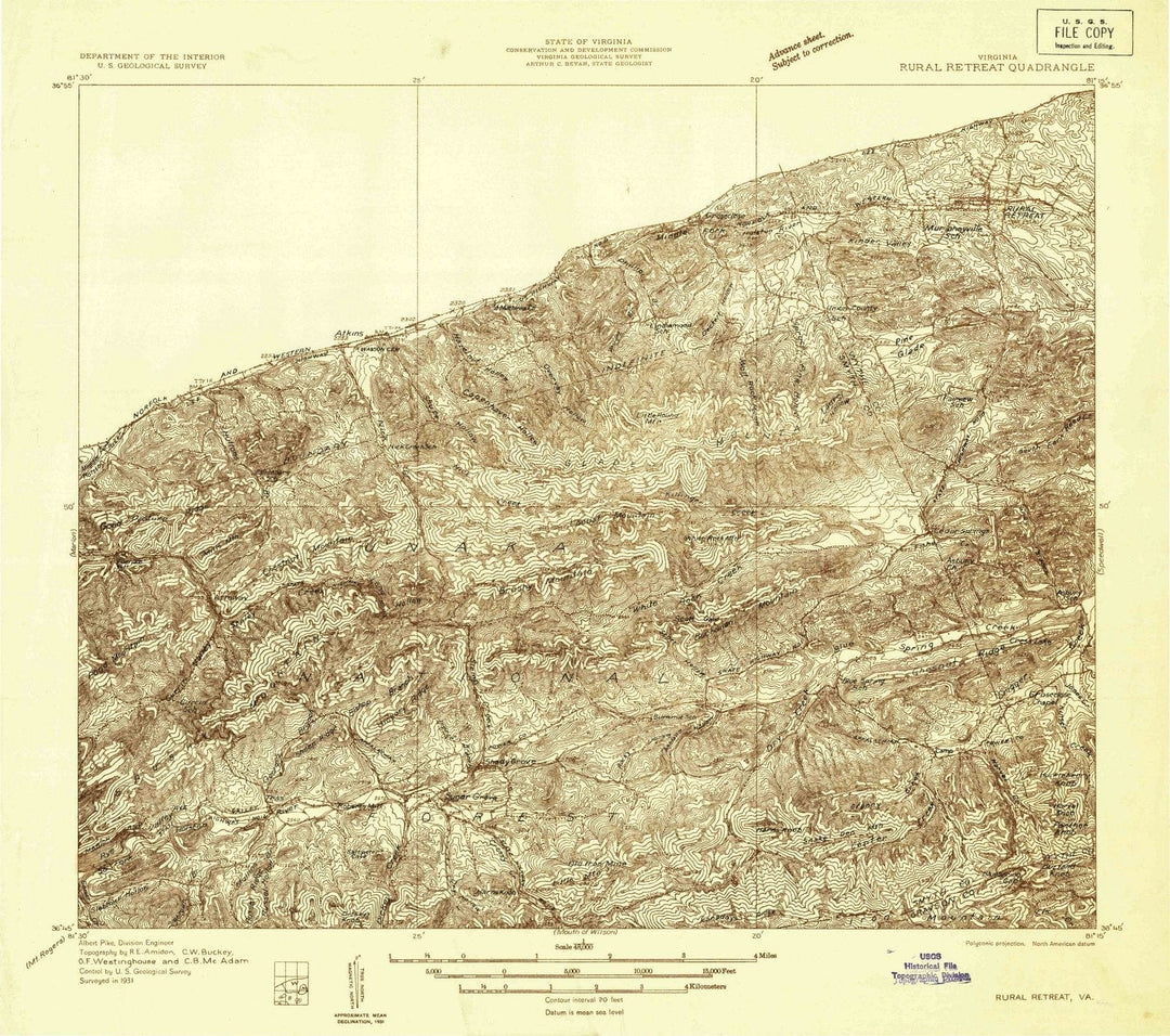 1931 Rural Retreat, VA - Virginia - USGS Topographic Map