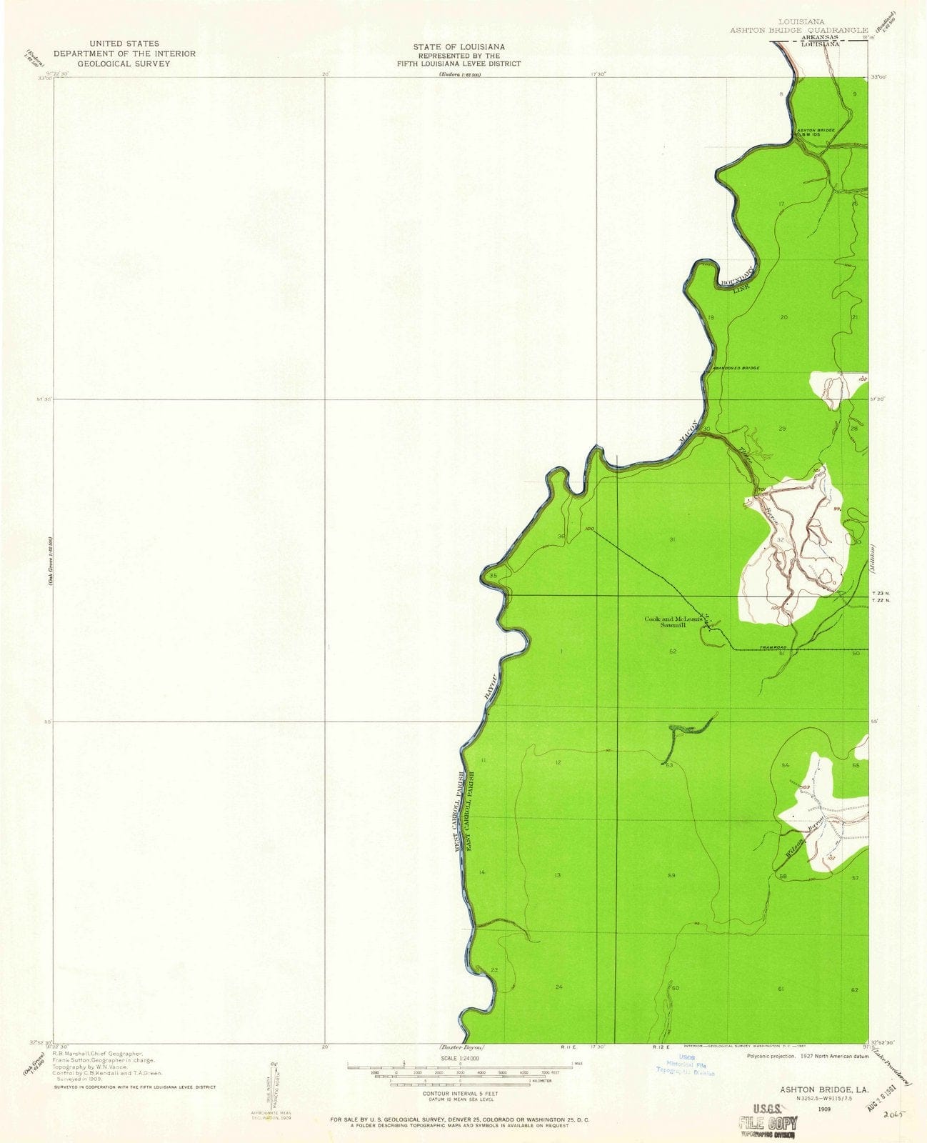 1909 Ashton Bridge, LA - Louisiana - USGS Topographic Map