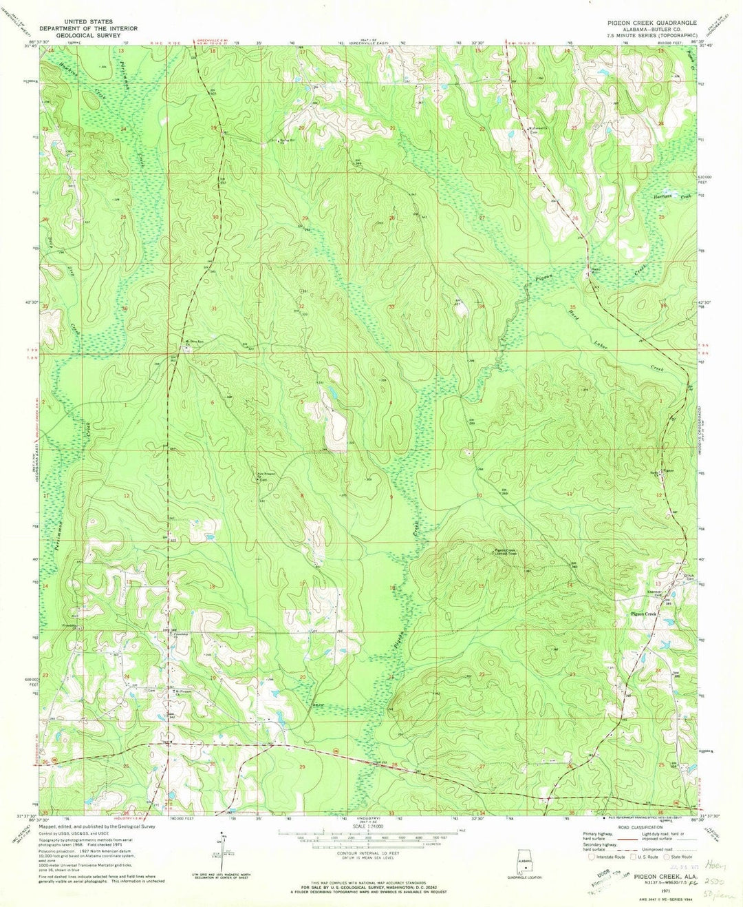 1971 Pigeon Creek, AL - Alabama - USGS Topographic Map