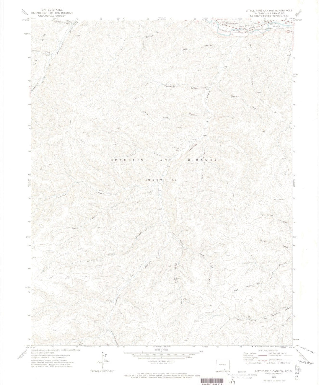 1971 Little Pine Canyon, CO - Colorado - USGS Topographic Map