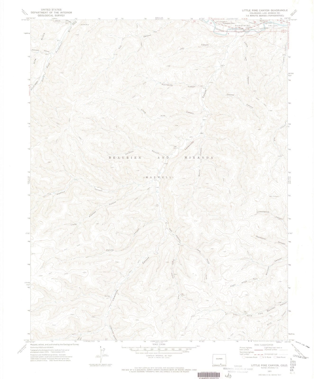 1971 Little Pine Canyon, CO - Colorado - USGS Topographic Map