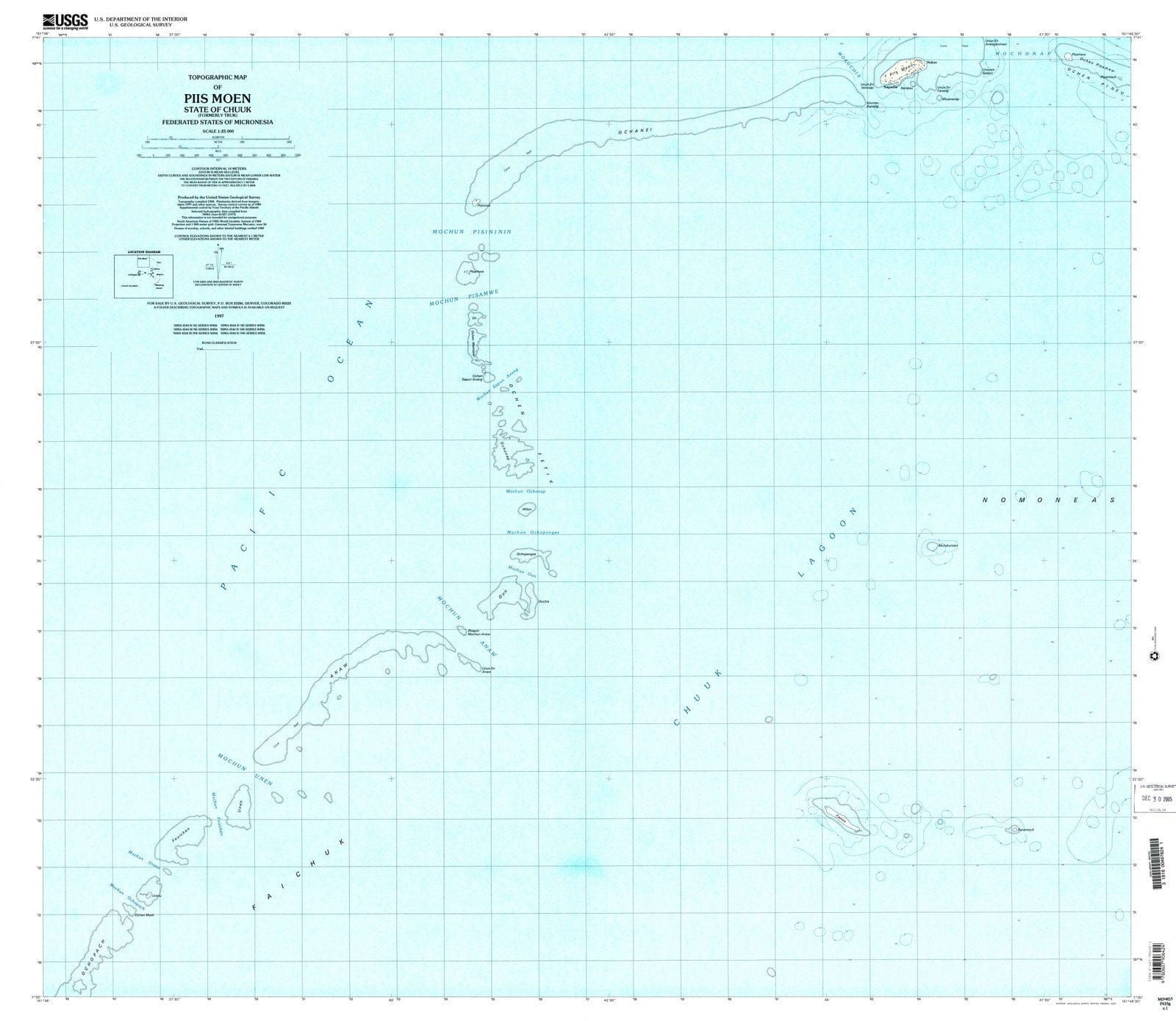 1997 Piis Moen, FM - Micronesia - USGS Topographic Map