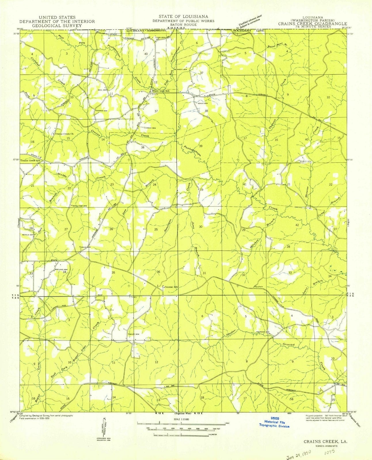 1950 Crains Creek, LA - Louisiana - USGS Topographic Map