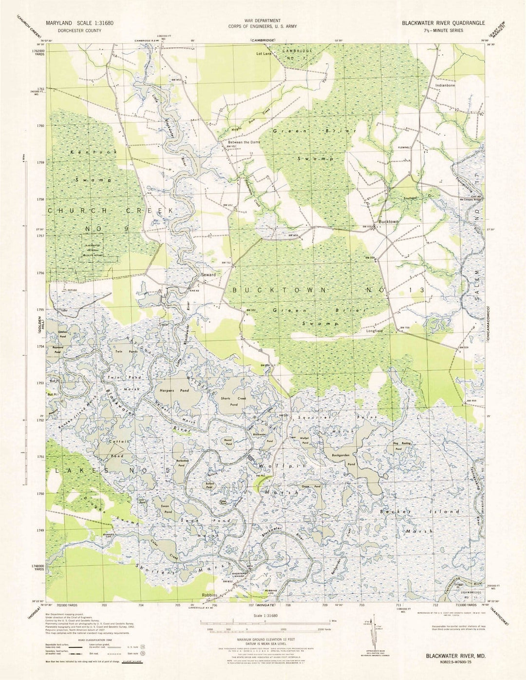 1943 Blackwater River, MD - Maryland - USGS Topographic Map